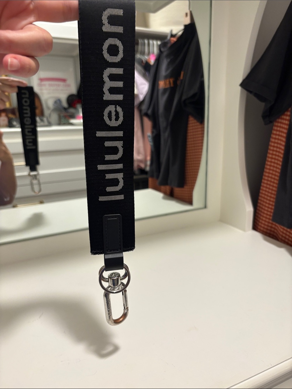 lululemon athletica Black Logo Key Lanyard with Silver Hardware